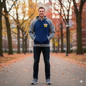 Michigan Wolverines Hoodie Sweatshirt Medium‎ Navy Blue Gray Maize Pro Edge